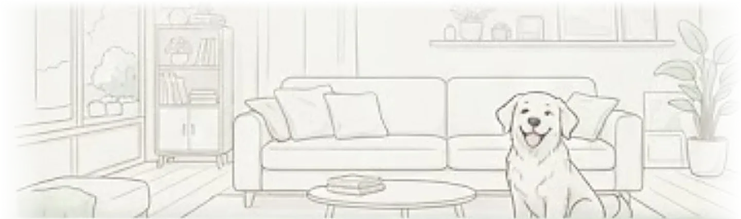반려견과 함께하는 깨끗한 거실 그림
